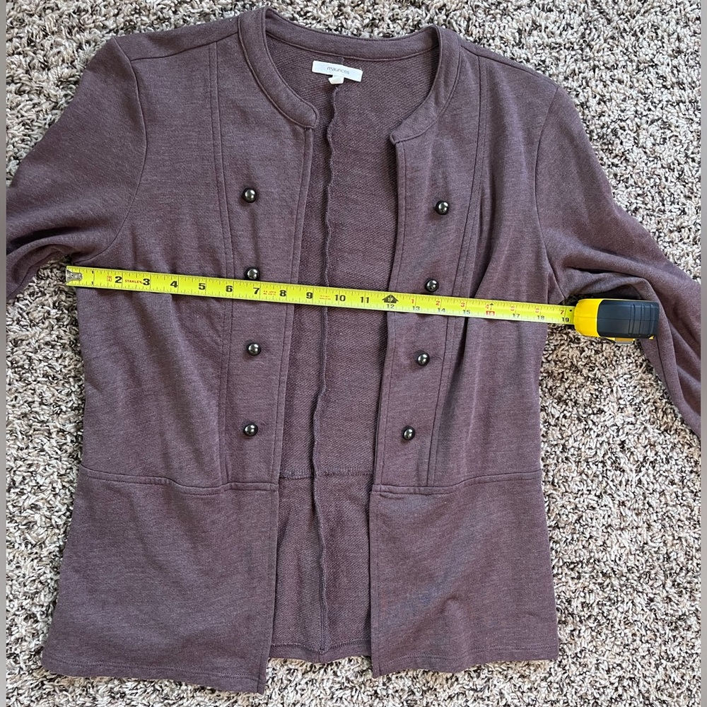 Maurices Mauve Brown Knit Jacket Collarless Button Trim Rolled Sleeve Blazer - Picture 4 of 5